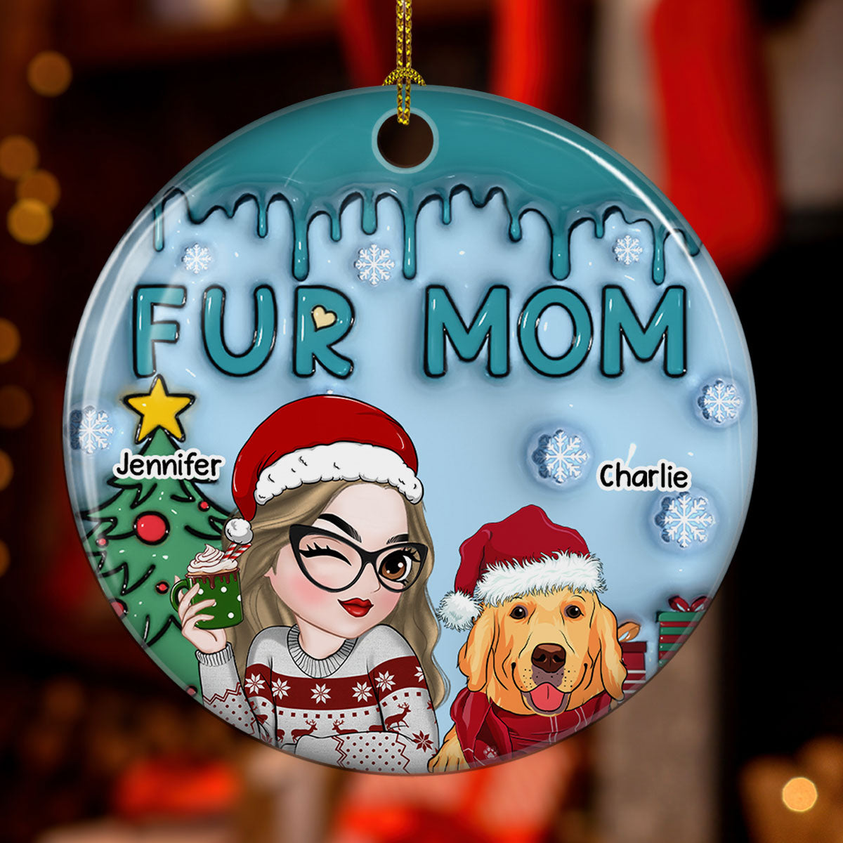 Lovely Fur Mom - Personalized 3D Inflated Effect Ceramic Ornament