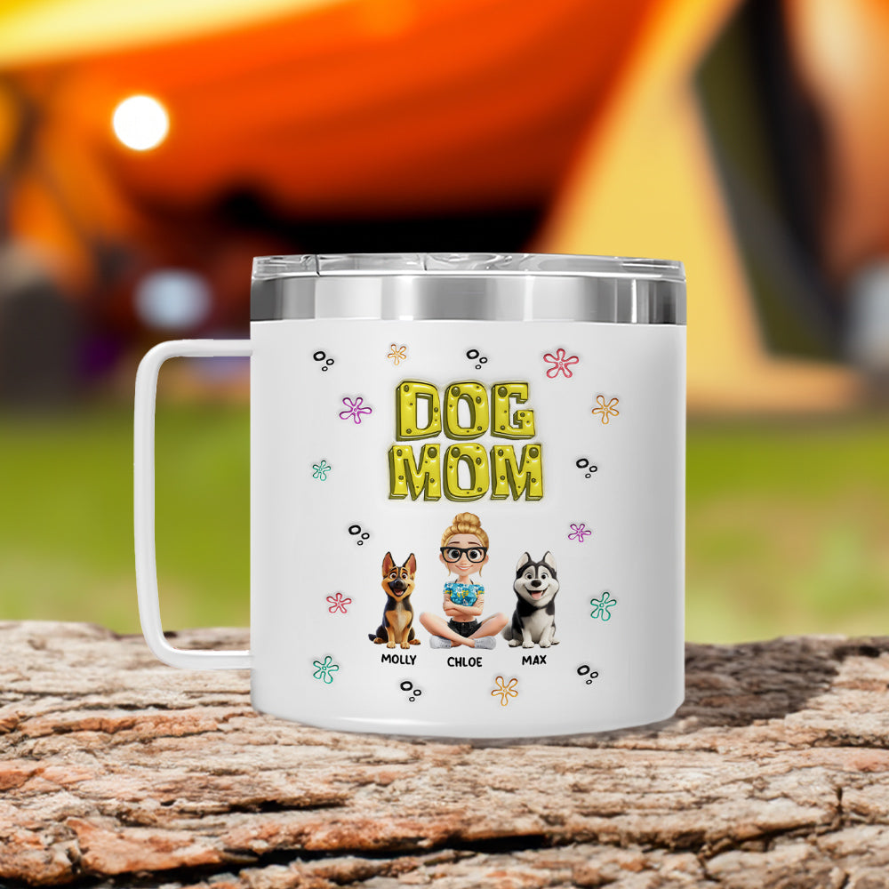 Custom Christmas Birthday Gifts For Dog Mom, Dog Lovers • Sponge Dog Mom Version 2 - Personalized 14oz Stainless Steel Tumbler With Handle