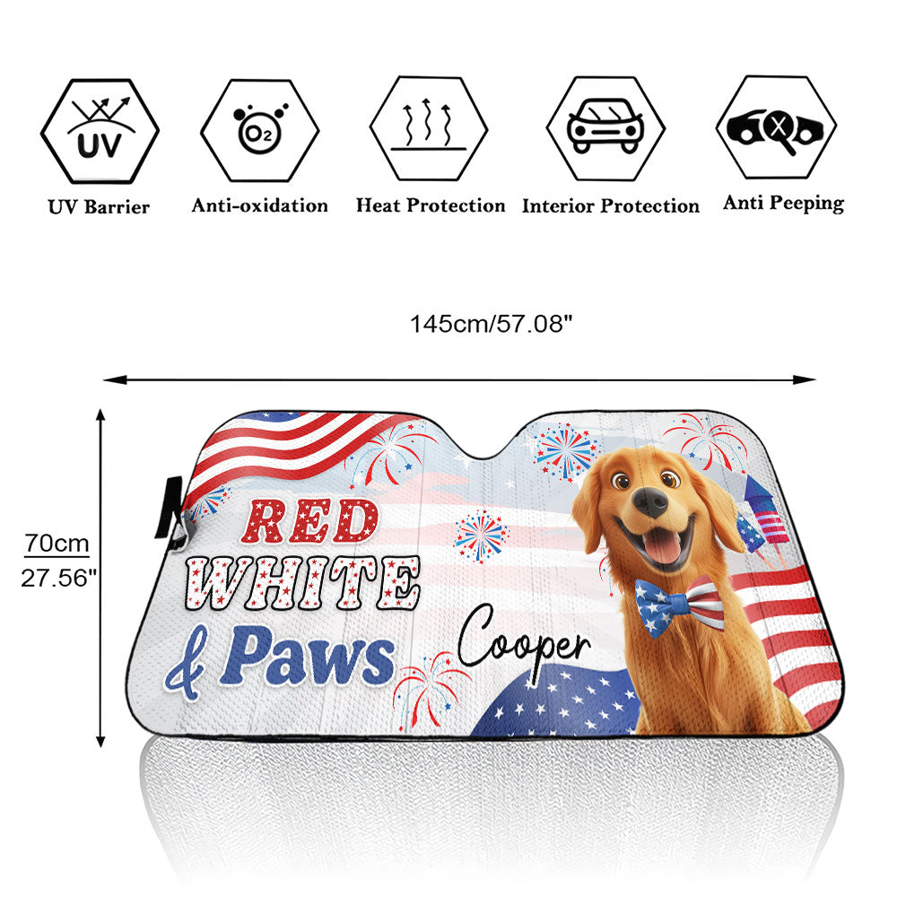 Custom Christmas Birthday Gifts Car Accessories for Dog Parents • Red White Paw - Personalized Car Sunshade