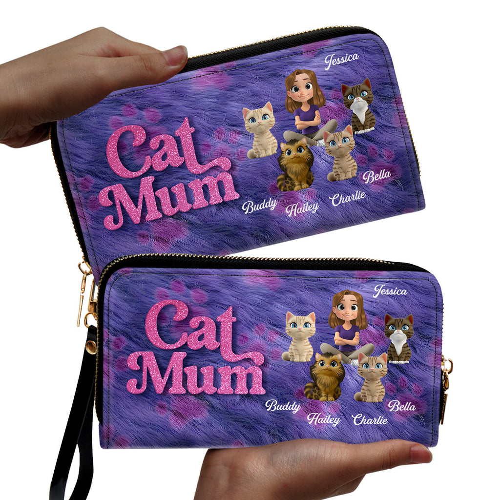 Bling Cat Mom Cartoon - Personalized Leather Wallet