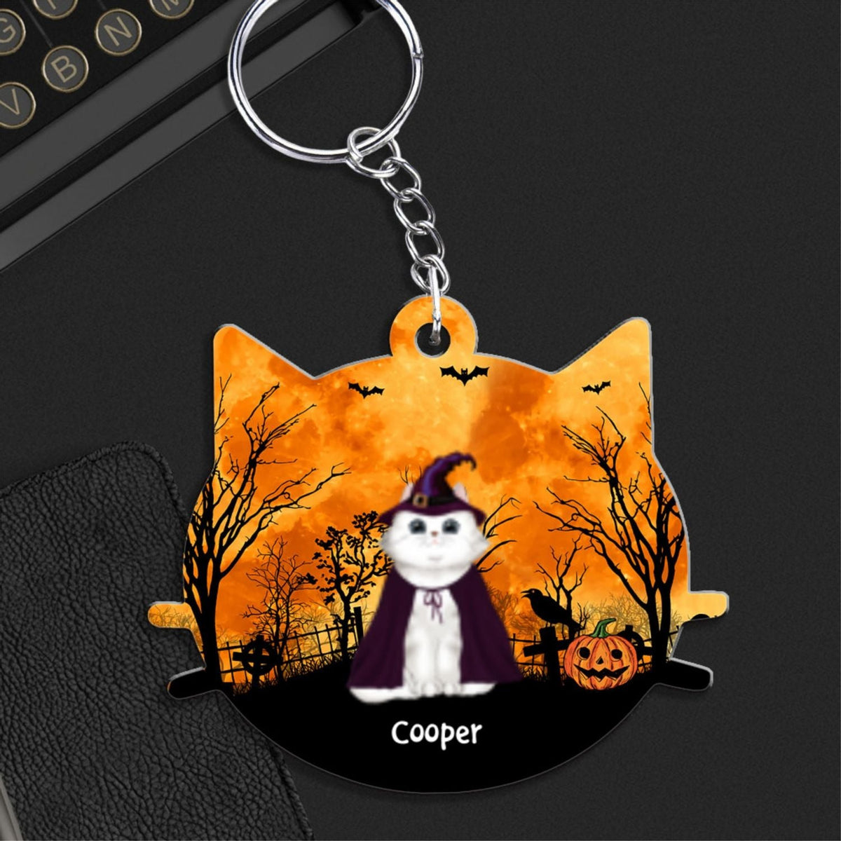 Halloween Cat Face - Personalized Acrylic Keychain