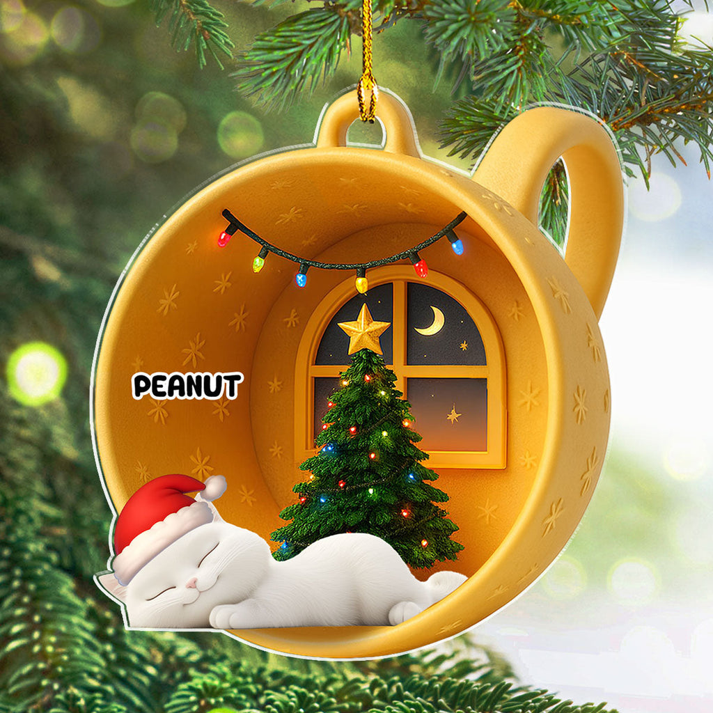 Custom Christmas Decor Home Birthday Gifts For Cat Lovers • Sleeping Cat Cupcake - Personalized Acrylic Ornament