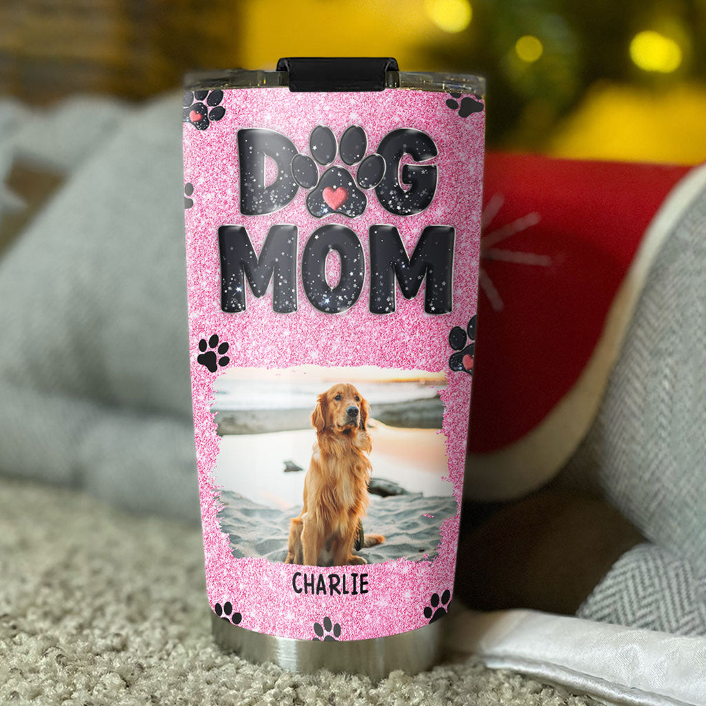 Custom Photo Christmas Birthday Gifts For Dog Mom, Dog Lovers • Lovely Dog Mom Blink Photo - Personalized Tumbler