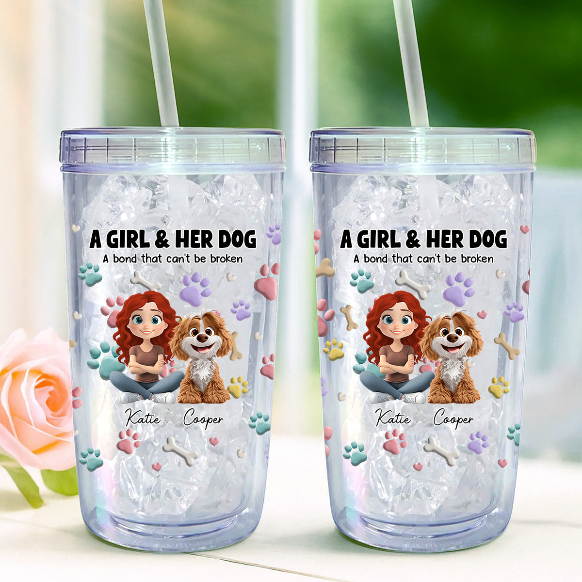 Custom Christmas Birthday Gifts For Dog Mom, Dog Lovers • Dog And Human Cartoon - Personalized 14oz Plastic Tumbler