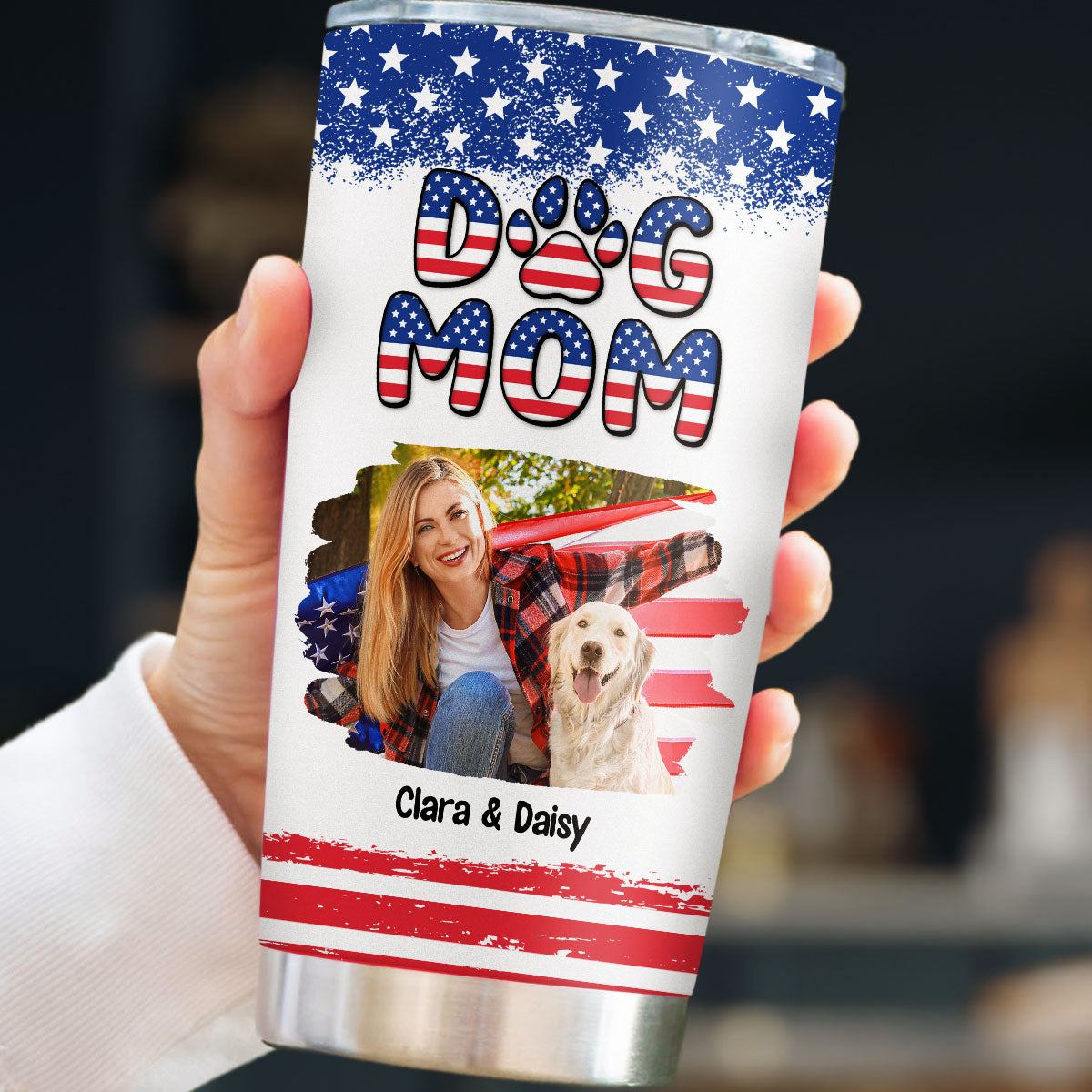 Custom Photo Christmas Birthday Gifts For Dog Mom, Dog Lovers • Proud American Girl And Her Dogs Photo - Personalized Tumbler