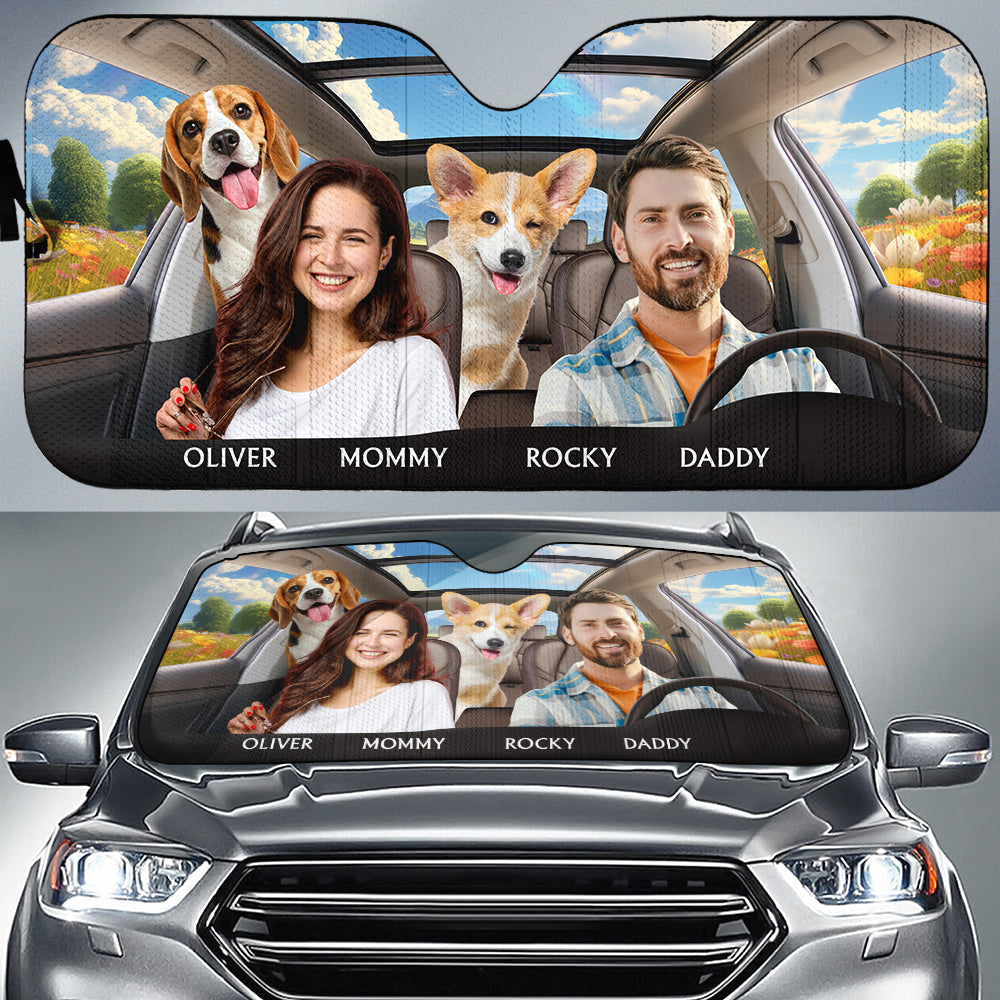 Custom Christmas Birthday Gifts Car Accessories for Dog Parents • Life Is Better With My Dog Couple Photo - Personalized Car Sunshade