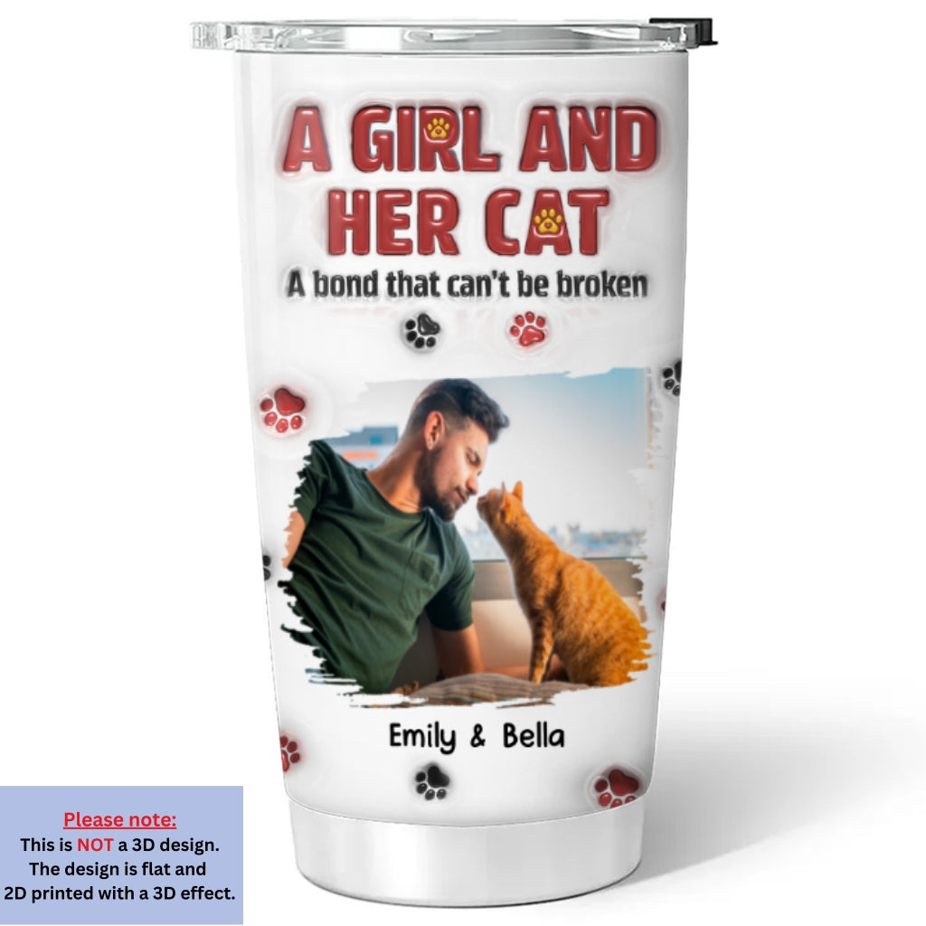 Custom Photo Christmas Birthday Gifts For Dog Mom, Dog Lovers • A Girl And Her Cat Version Photo 2 - Personalized 3D Inflated Effect Tumbler