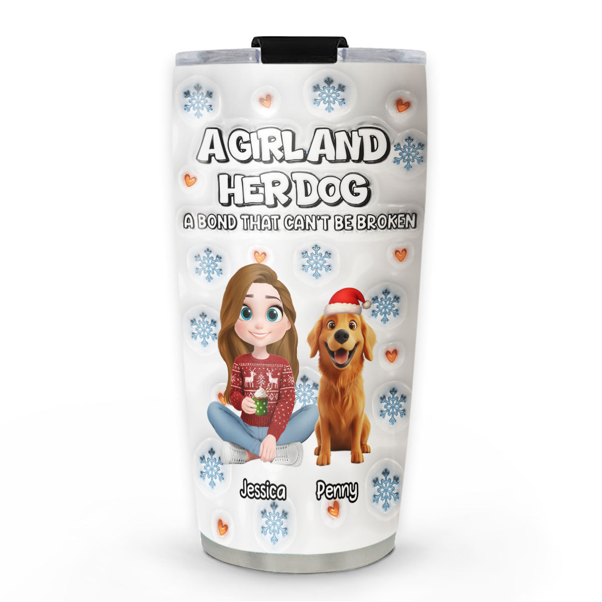 Custom Christmas Birthday Gifts For Dog Mom, Dog Lovers • Christmas Day With Dog Mom Ver 2 - Personalized 3D Inflated Effect Tumbler