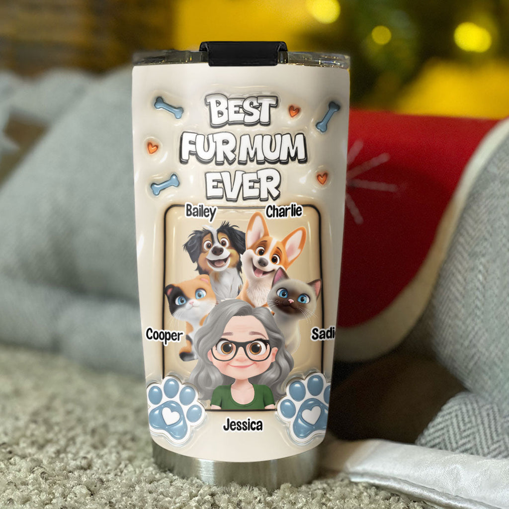 Custom Mother's day Birthday Gifts For Pet Mom, Pet Lovers • Proud Lovely Fur Mom - Personalized 3D Inflated Effect Tumbler