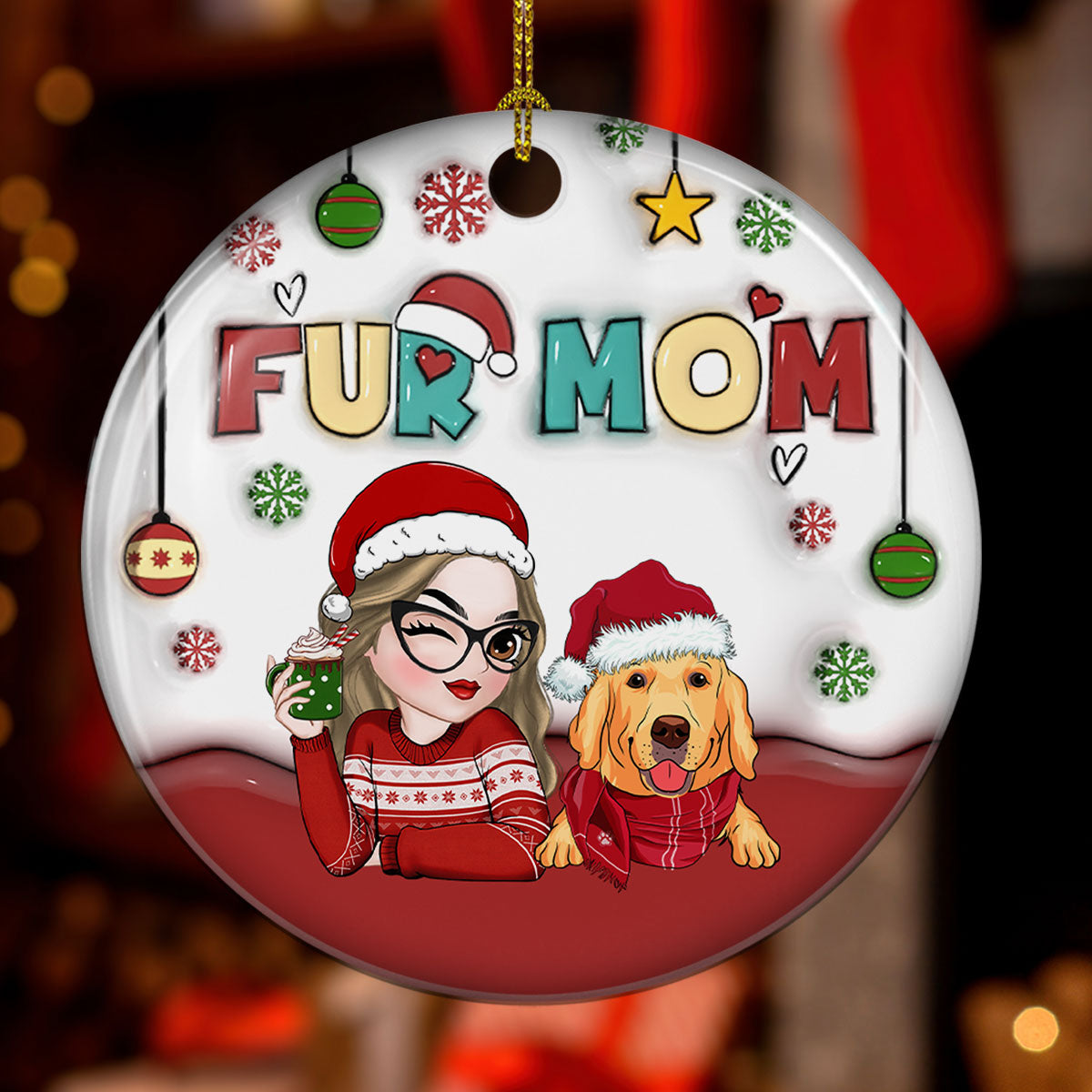 Mom Of Pets- Personalized 3D Inflated Effect Ceramic Ornament