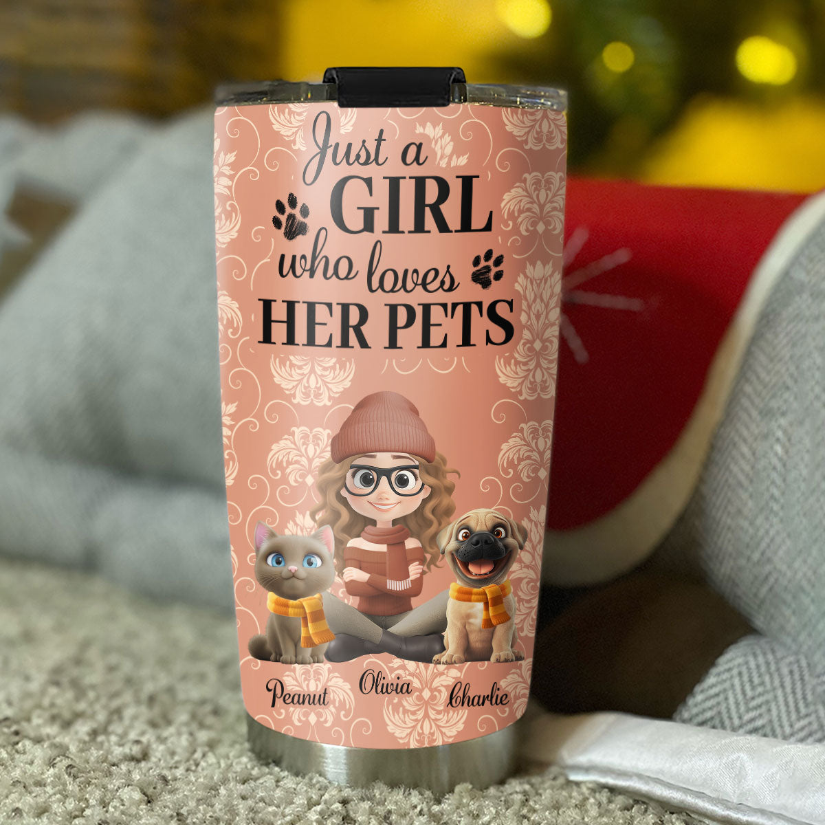 Custom Christmas Birthday Gifts For Pet Mom, Pet Lovers • Pumskin Pet And Girl - Personalized Tumbler