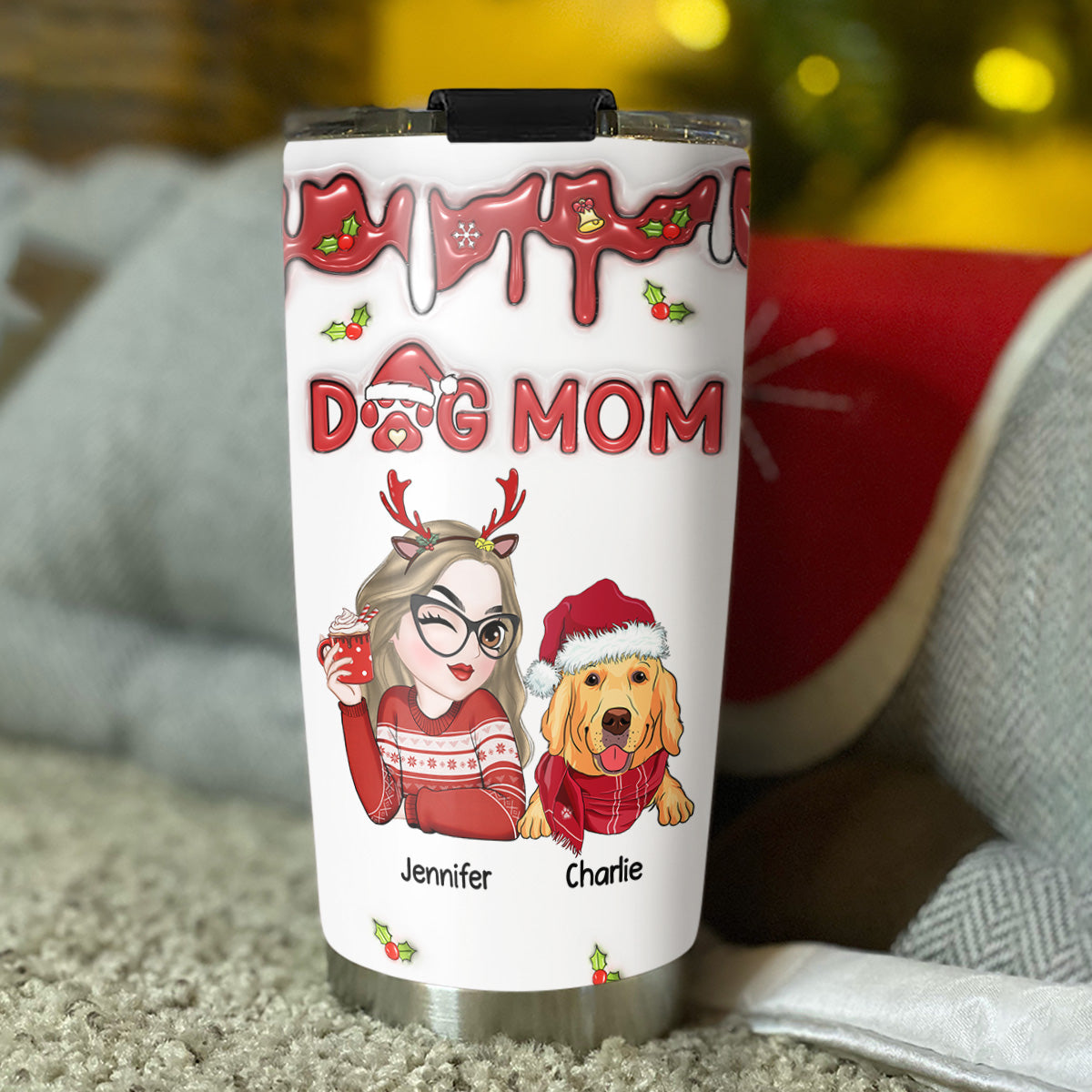 Custom Mother's day Birthday Gifts For Dog Mom, Dog Lovers • Dog Mom Christmas - Personalized 3D Inflated Effect Tumbler