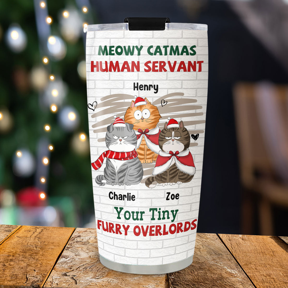 Custom Mother's day Birthday Gifts For Pet Mom, Pet Lovers • Tiny Cat Overlord Christmas - Personalized Tumbler