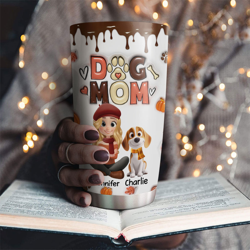 Custom Christmas Birthday Gifts For Dog Mom, Dog Lovers • Dog Mom Autumn Cartoon Version - Personalized 3D Inflated Effect Tumbler