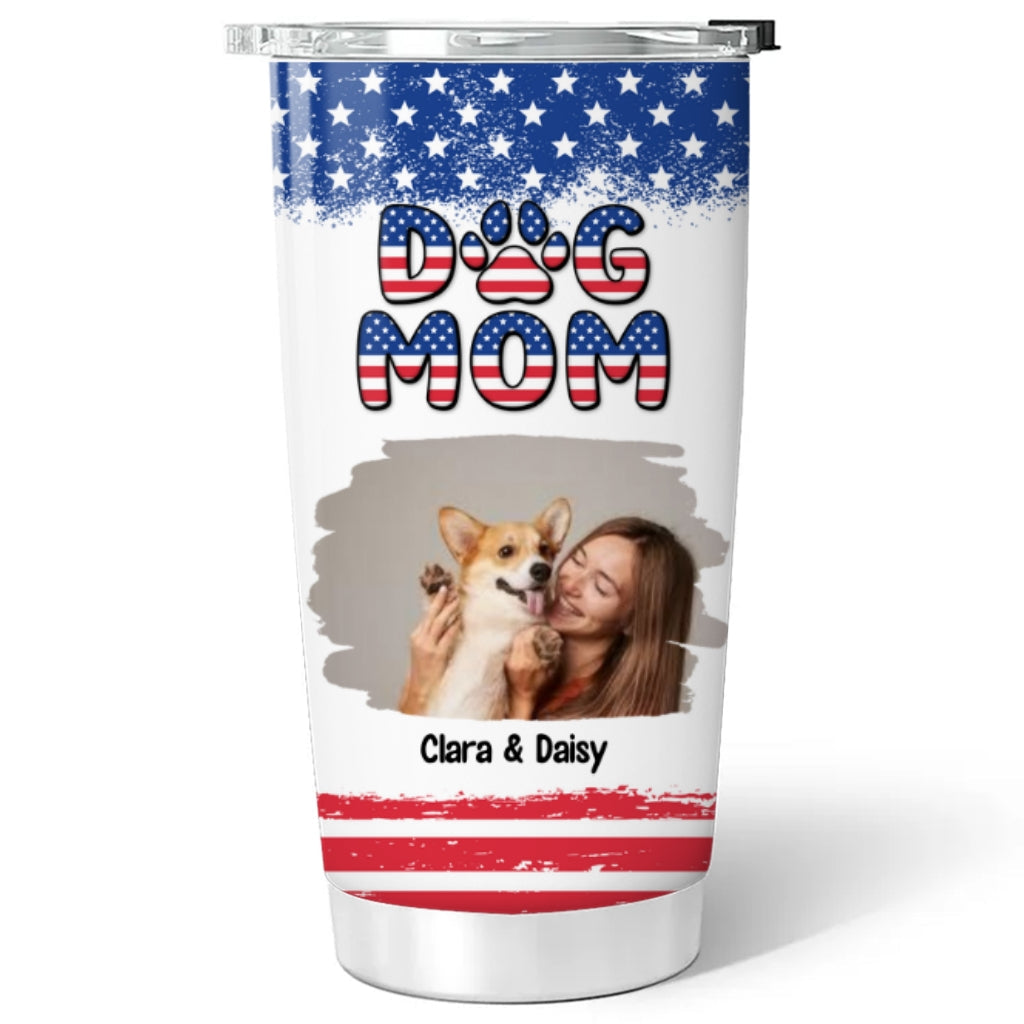 Custom Photo Christmas Birthday Gifts For Dog Mom, Dog Lovers • Proud American Girl And Her Dogs Photo - Personalized Tumbler