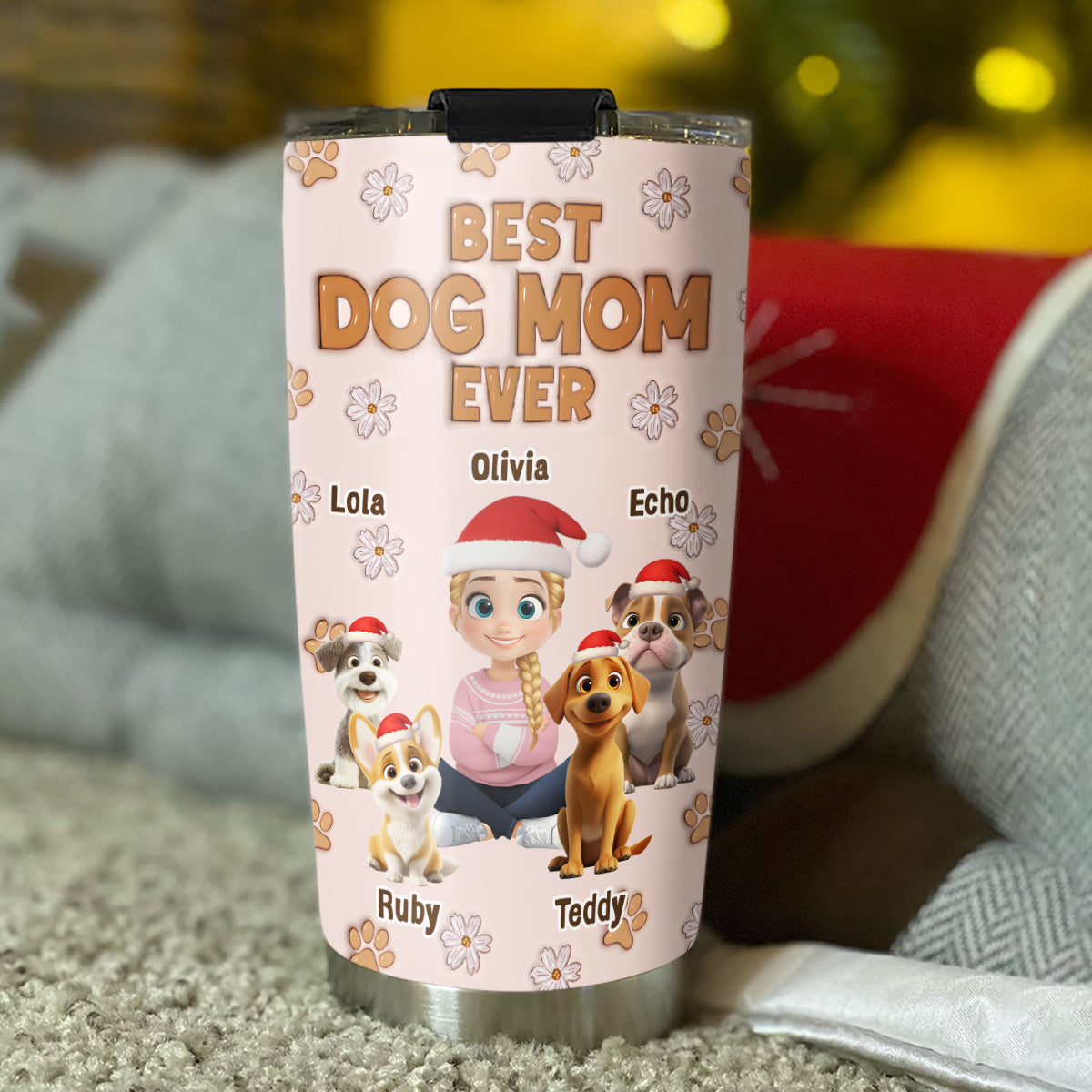 Custom Christmas Birthday Gifts For Dog Mom, Dog Lovers • Charming Girl And Dogs - Personalized 3D Inflated Effect Tumbler