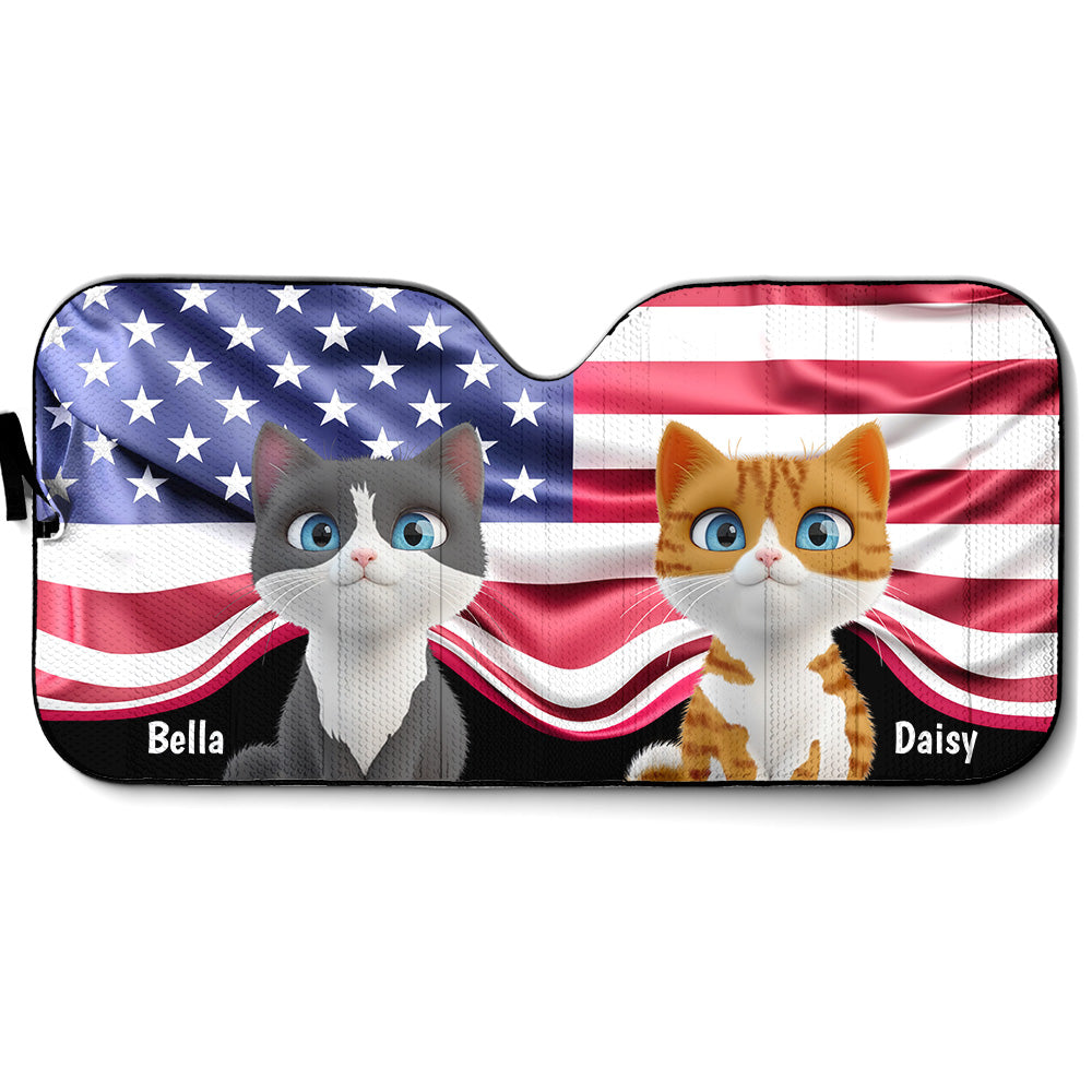 Custom Christmas Birthday Gifts Car Accessories for Cat Parents • Proud American Cats - Personalized Car Sunshade