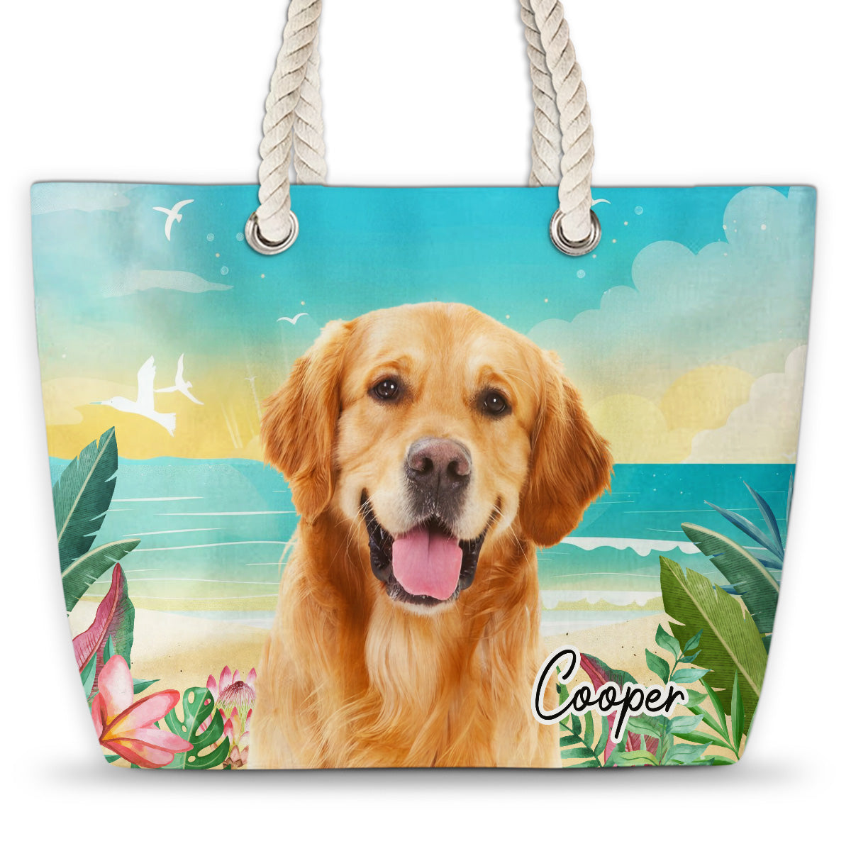 Dog At The Beach Photo - Personalized Beach Bag