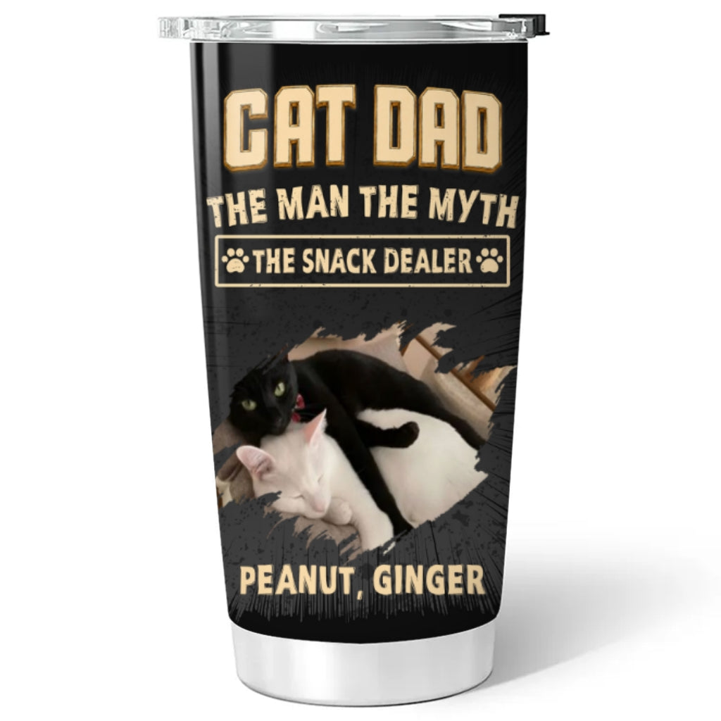 Custom Photo Father's day Birthday Gifts For Cat Dad, Cat Lovers • The Snack Dealer Cat Dad Photo - Personalized Tumbler