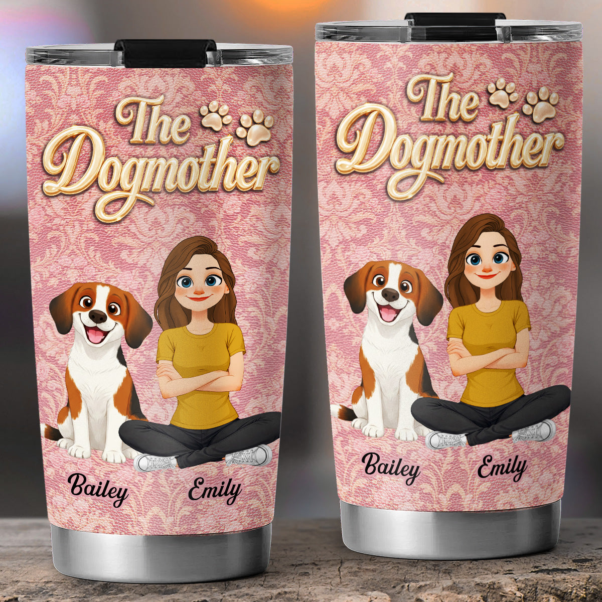 Custom Christmas Birthday Gifts For Dog Mom, Dog Lovers • Dog Mother Of The Year - Personalized 3D Effect Tumbler