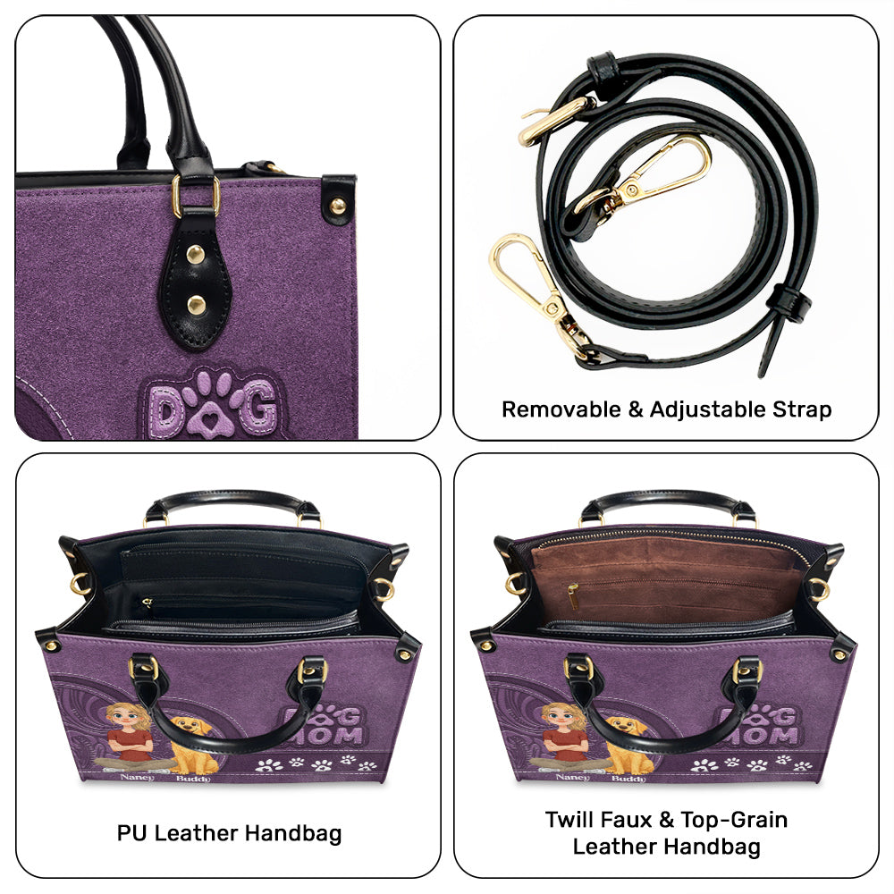 Storybook Cartoon Dog Mom - Personalized Leather Bag