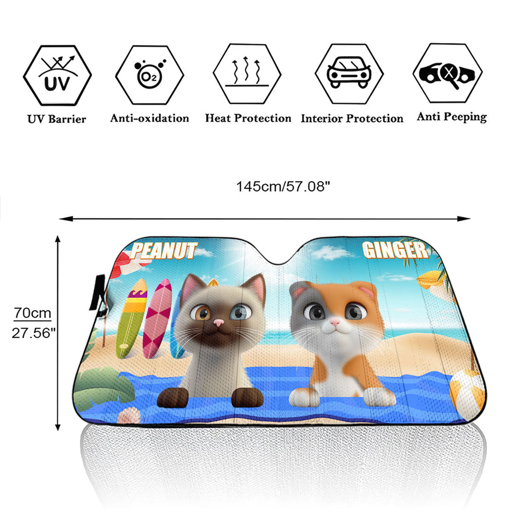 Custom Christmas Birthday Gifts Car Accessories for Cat Parents • Cat And Beach - Personalized Car Sunshade