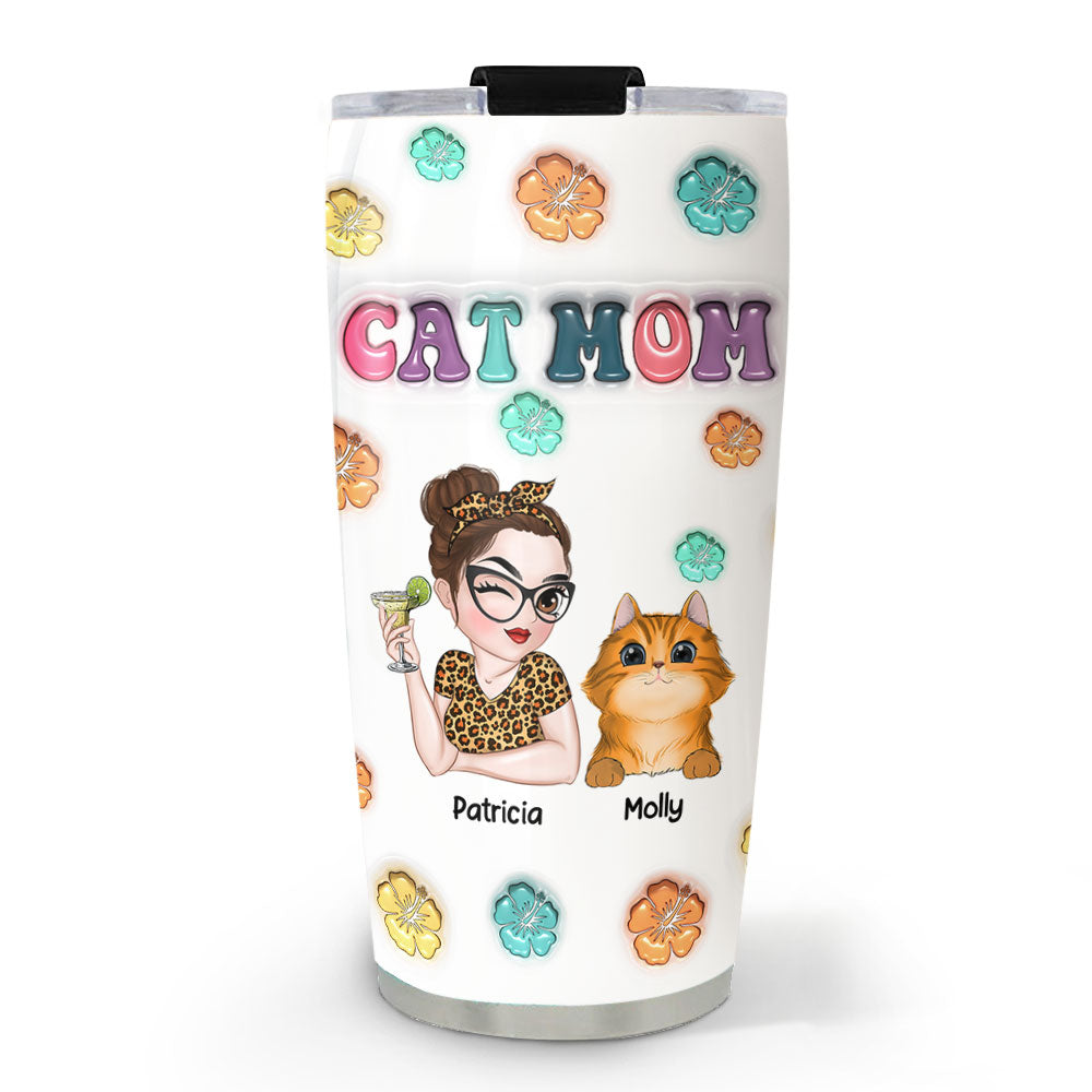Custom Mother's day Birthday Gifts For Cat Mom, Cat Lovers • Cat Mom Summer - Personalized 3D Inflated Effect Tumbler