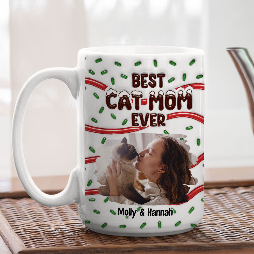 Custom Photo Mother's day Birthday Gifts For Cat Mom, Cat Lovers • Best Dog Mom Dad Cake Cat Photo - Personalized 3D Inflated Effect Mug
