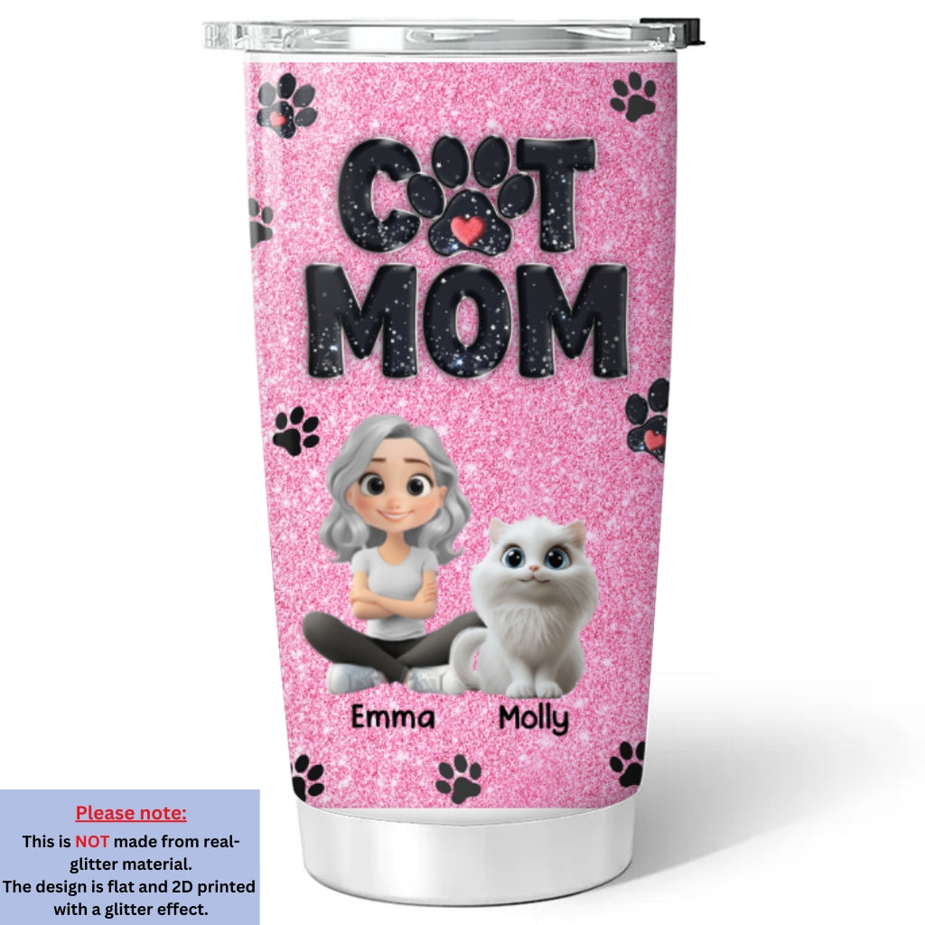 Custom Christmas Birthday Gifts For Cat Mom, Cat Lovers • Lovely Cat Mom Blink - Personalized Tumbler