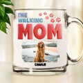 Custom Photo Mother's day Birthday Gifts For Dog Mom, Dog Lovers • Lovely Walking Mom Cartoon Photo - Personalized Glass Mug