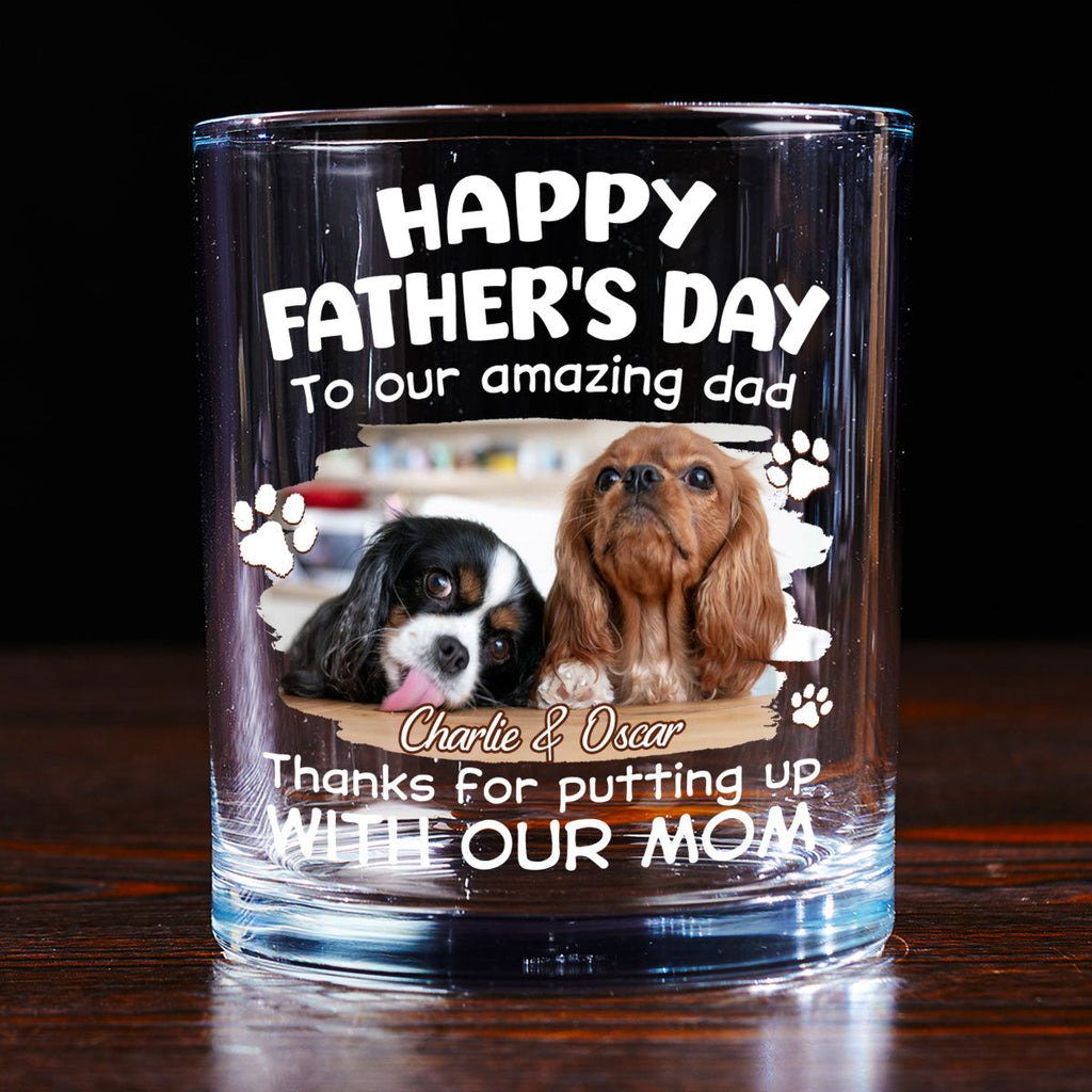 Putting Up With Funny Dad Ver Cartoon Photo - Personalized Whiskey Glass
