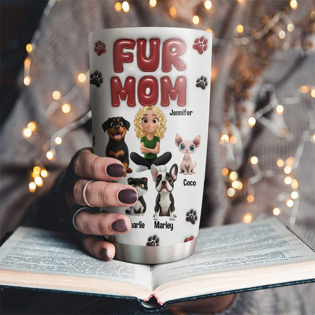 Custom Mother's day Birthday Gifts For Cat Mom, Cat Lovers • Lovely Fur Mama - Personalized 3D Inflated Effect Tumbler