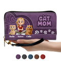 Chibi Cartoon Cat Mom - Personalized Leather Wallet