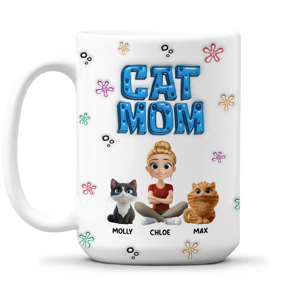 Custom Christmas Birthday Gifts For Cat Mom, Cat Lovers • Sponge Cat Mom - Personalized 3D Inflated Effect Mug