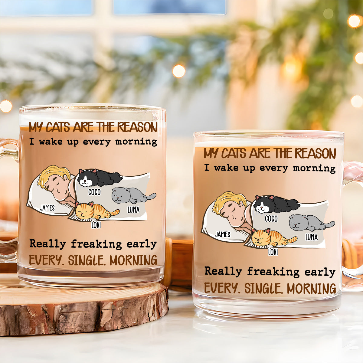 Custom Mother's day Birthday Gifts For Cat Mom, Cat Lovers • The Reason I Wake Up - Personalized Glass Mug