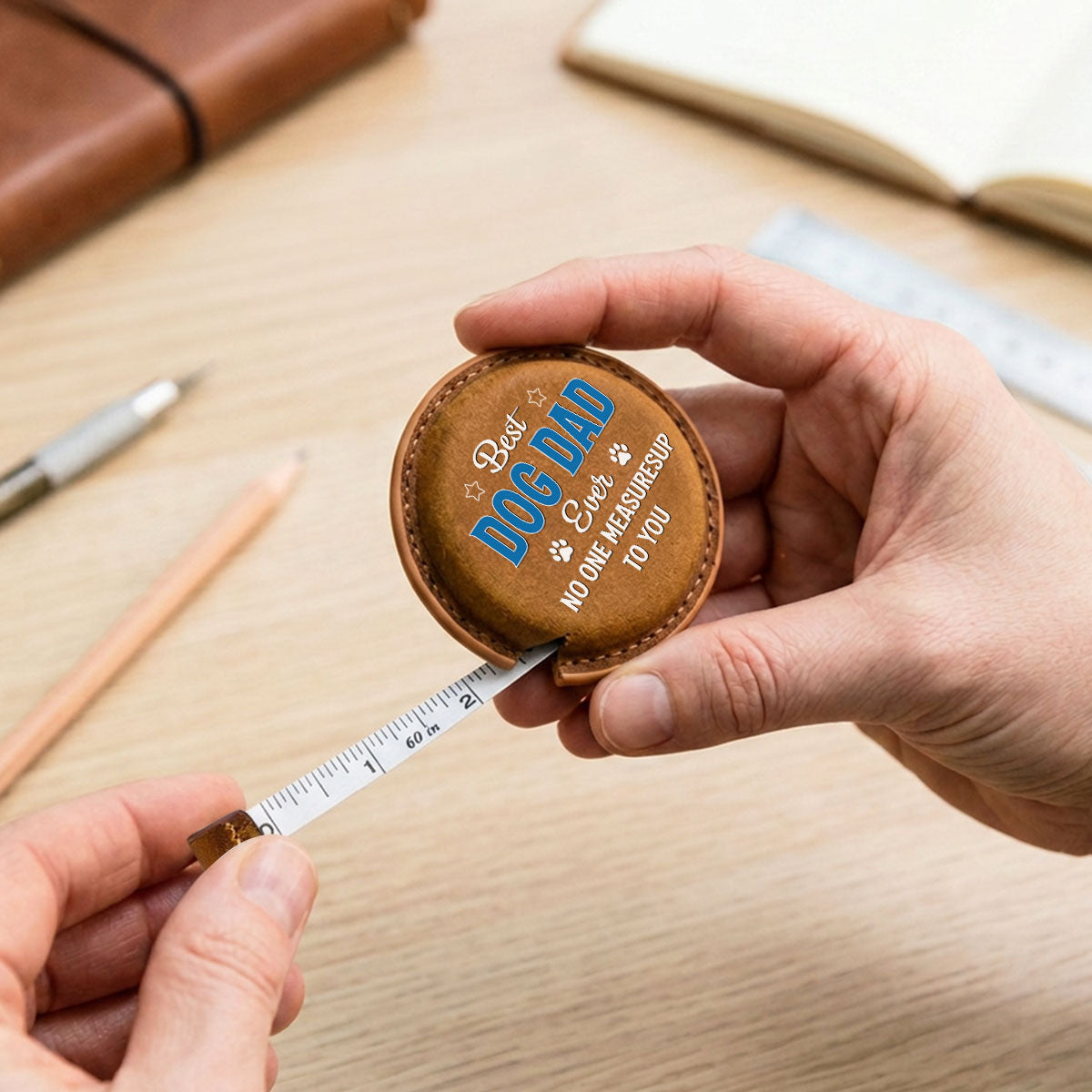 No One Measures Up To Dog Dad - Personalized Leather Tape Measure