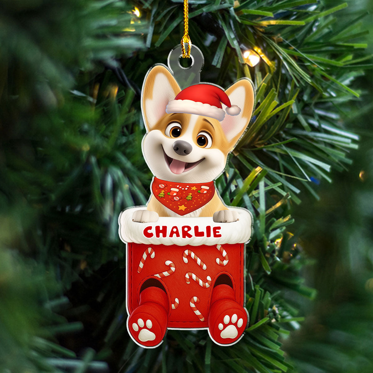 Custom Christmas Decor Home Birthday Gifts For Dog Lovers • Funny Dog In Stocking - Personalized Acrylic Ornament