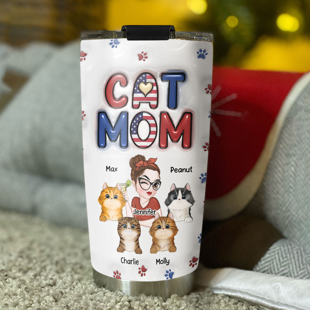 Custom Mother's day Birthday Gifts For Pet Mom, Pet Lovers • Lovely Cat Mom Version 3 - Personalized 3D Inflated Effect Tumbler