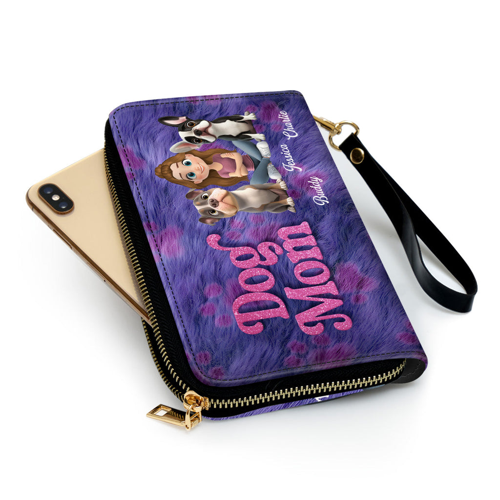 Bling Dog Mom Cartoon - Personalized Leather Wallet