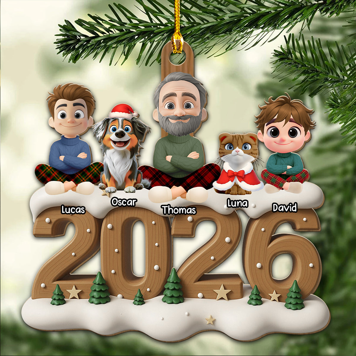 Custom Christmas Family Dog Dad And Mom • From Next Year Onwards - Personalized 3D Effect Wood Ornament