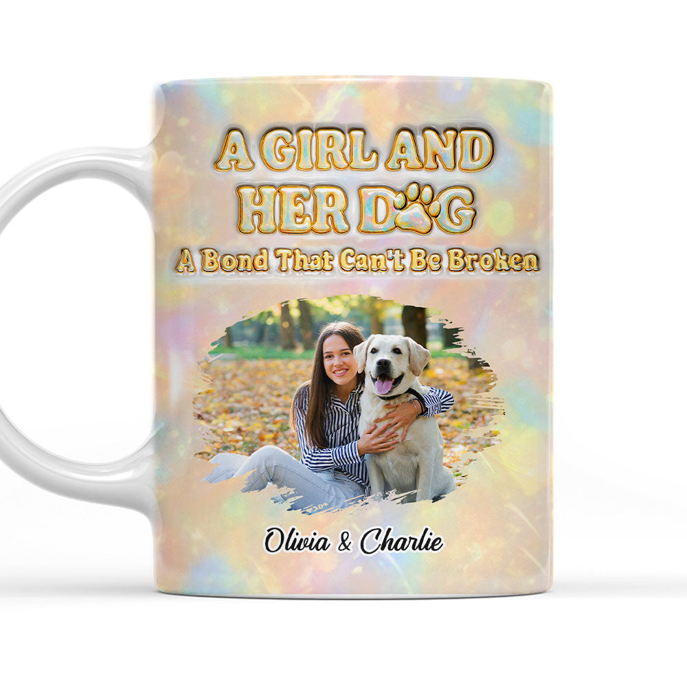 Custom Photo Christmas Birthday Gifts For Dog Mom, Dog Lovers • A Girl And Her Dog Pearl Photo - Personalized 3D Inflated Effect Mug