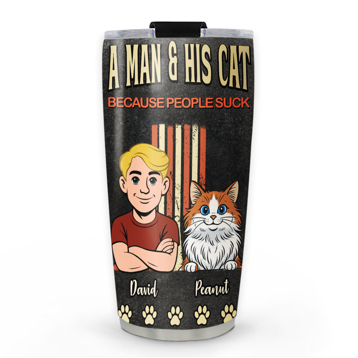 Custom Father's day Birthday Gifts For Pet Dad, Pet Lovers • A Man And His Retro Cat - Personalized Tumbler