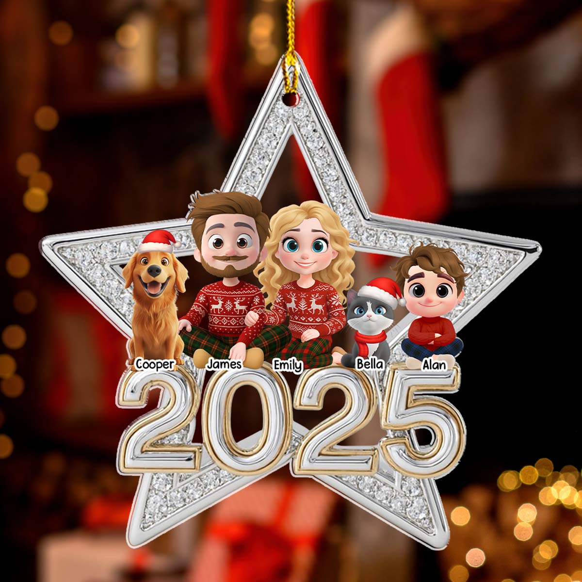 Family Makes Christmas Truly Bright With Fur Babies - Personalized 3D Effect Acrylic Ornament
