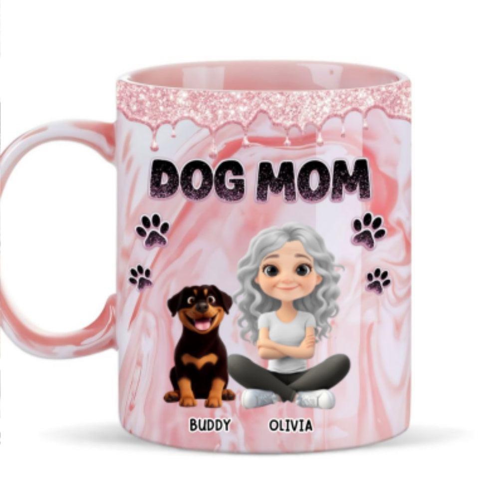 Custom Christmas Birthday Gifts For Pet Lovers • Baby Dog Mom - Personalized Pink Marble Mug
