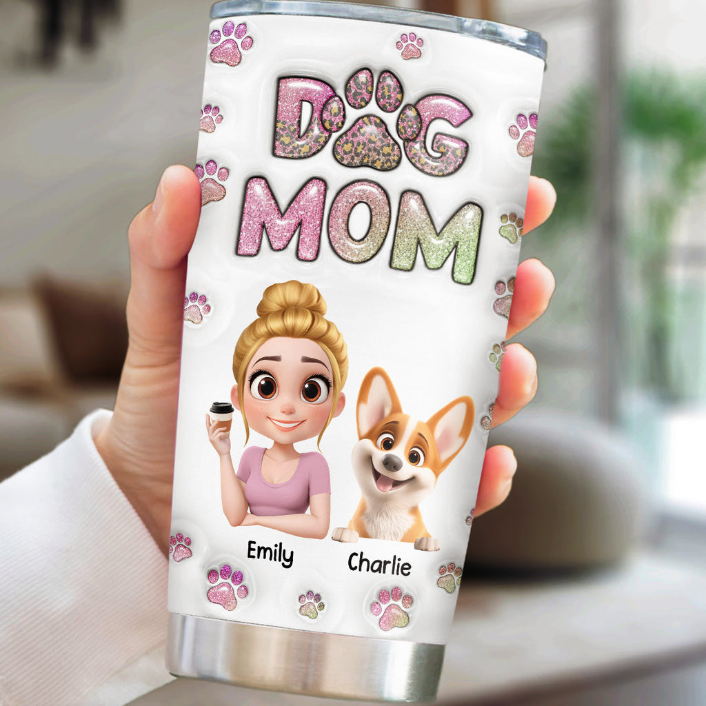 Custom Christmas Birthday Gifts For Dog Mom, Dog Lovers • Dog Mom Lovely Chibi Version 2 - Personalized 3D Inflated Effect Tumbler