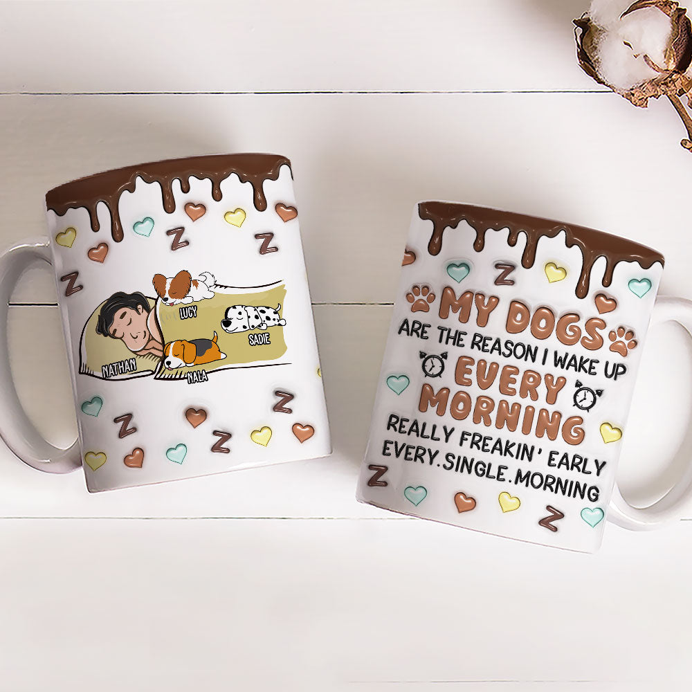 Custom Christmas Birthday Gifts For Dog Lovers • The Reason I Wake Up - Personalized 3D Inflated Effect Mug