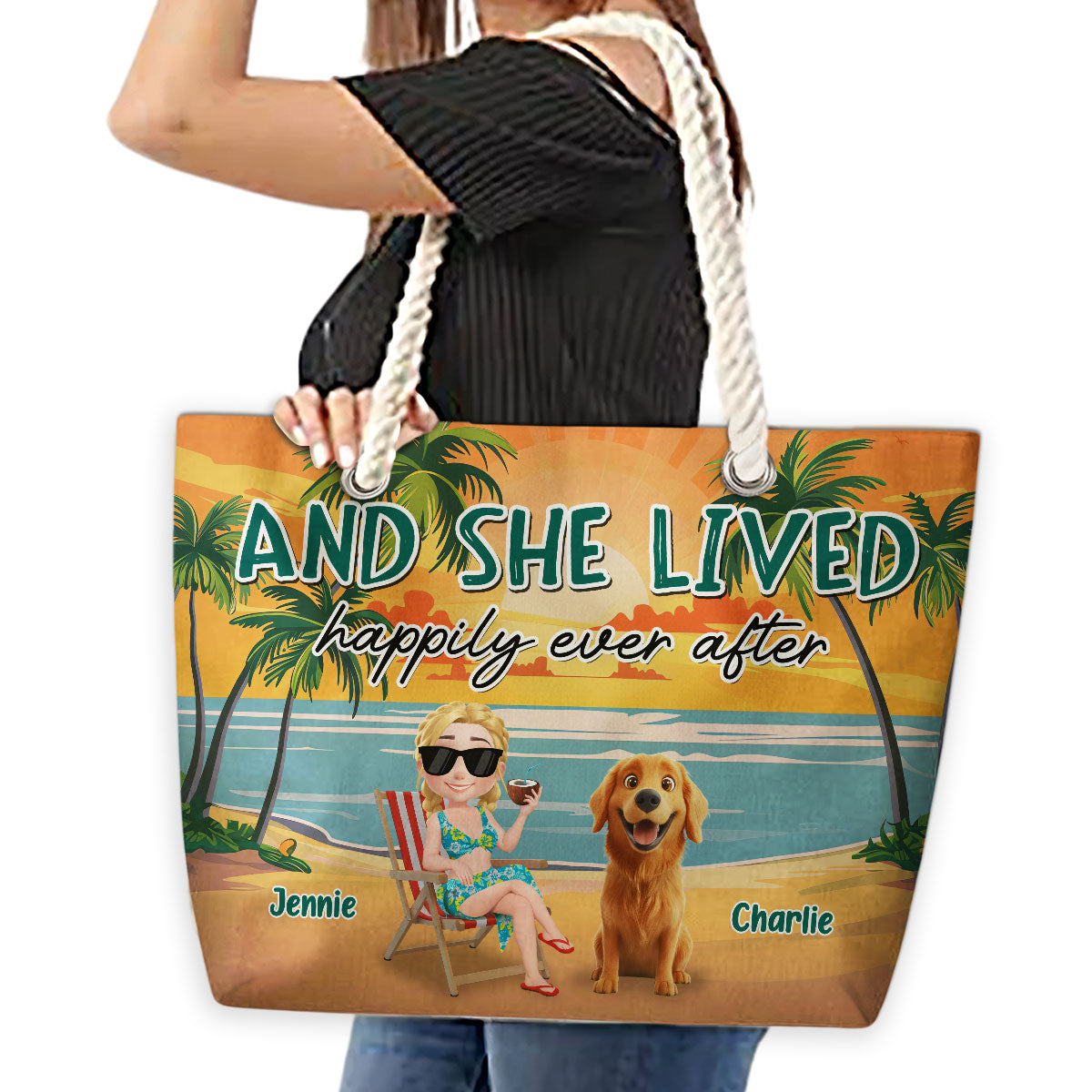 Happily Ever After Cartoon - Personalized Beach Bag