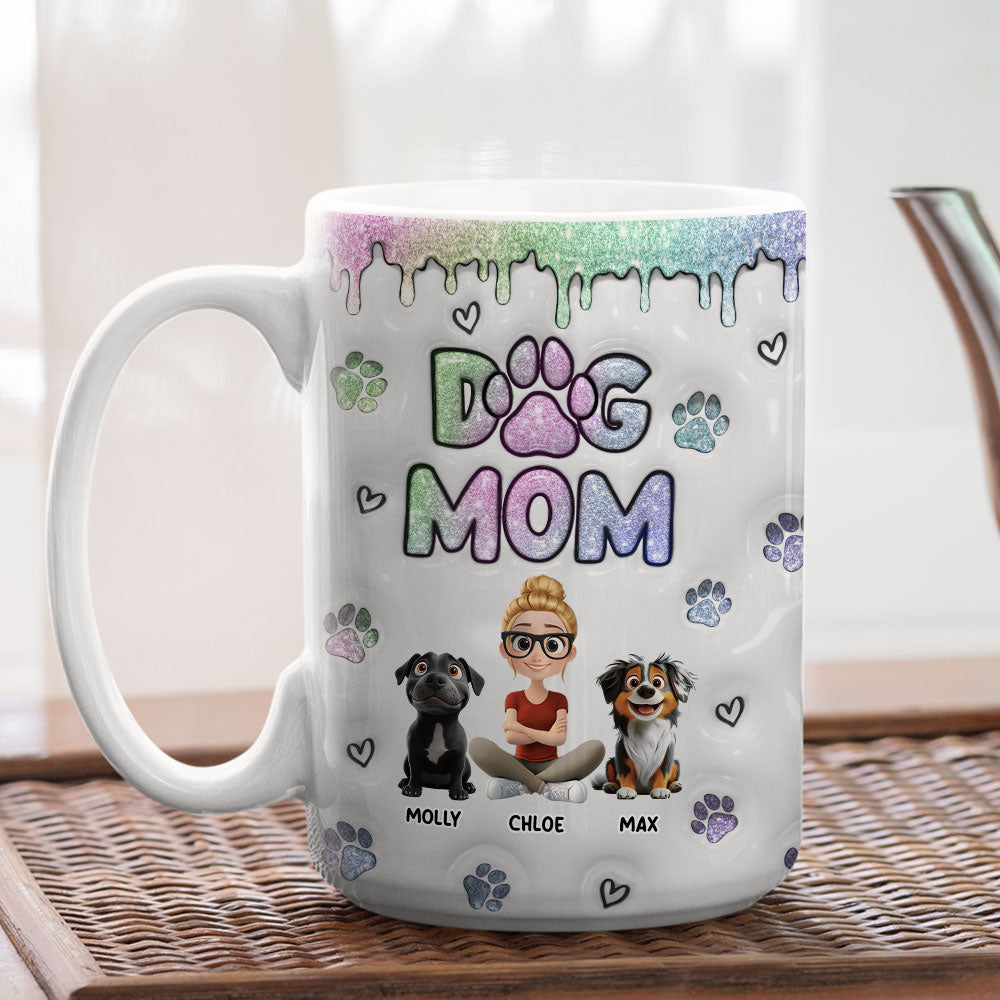Custom Christmas Birthday Gifts For Dog Mom, Dog Lovers • Lovely Chibi Dog Mom - Personalized 3D Inflated Effect Mug