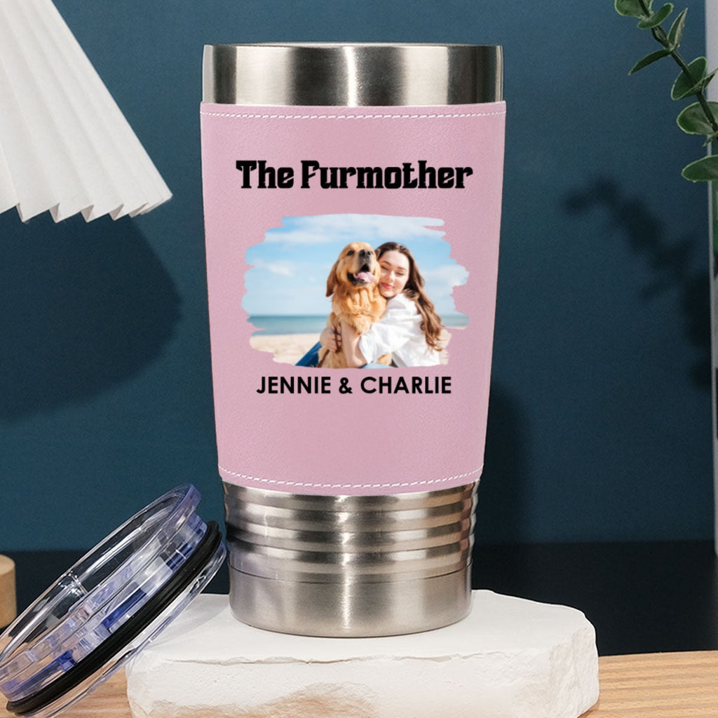 Custom Photo Christmas Birthday Gifts For Pet Mom, Pet Lovers • The Furmother Photo - Personalized Pink Leather Tumbler