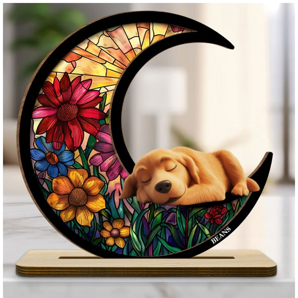 Dreaming Of Treats And Belly Rubs - Personalized 2-Layer Wood Plaque With Flat Base